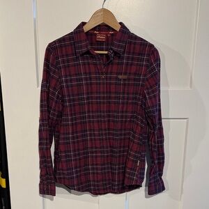 Women’s Burgundy Plaid Button-Down Shirt - Lightweight Everyday Style